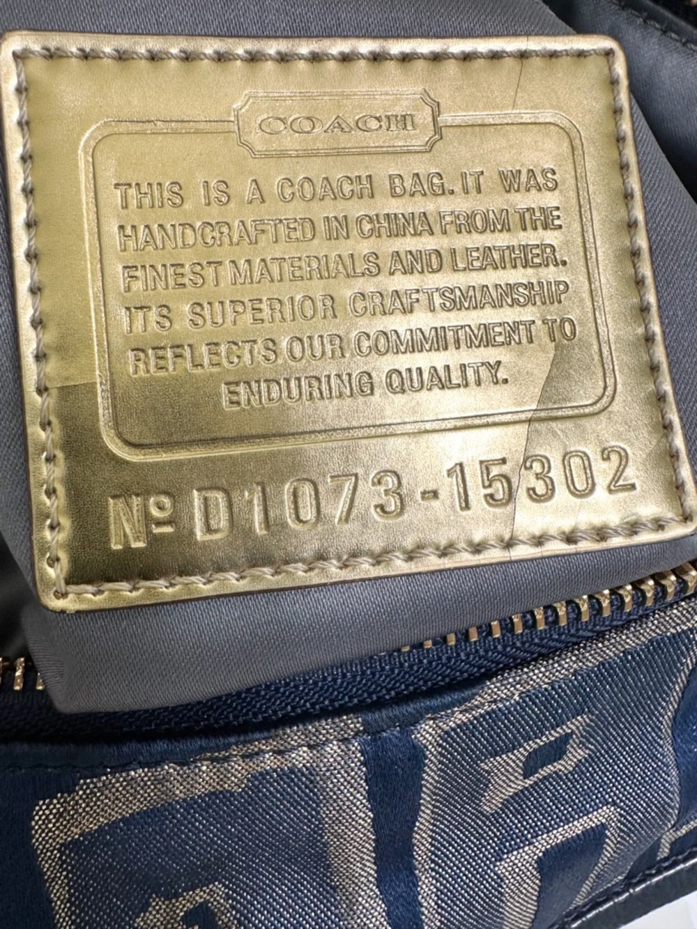 Coach Poppy Story Patch Bag Navy Metallic Gold Graffiti Satin 2Way